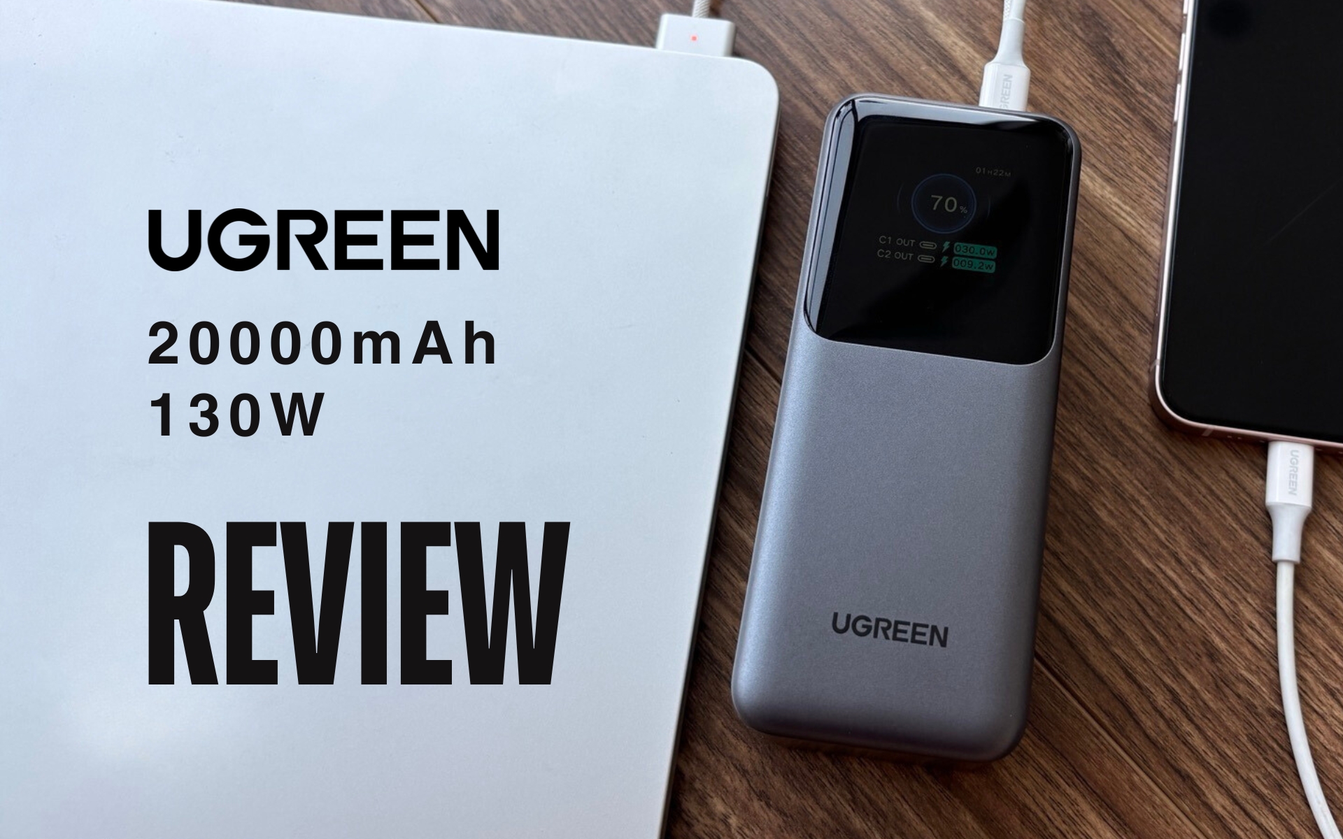 Review pin dự phòng Ugreen 20,000mAh 130W PB721